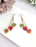 Leaf Earrings, Fall Jewelry, Polymer Clay Ombre Maple Leaves Chain Dangles