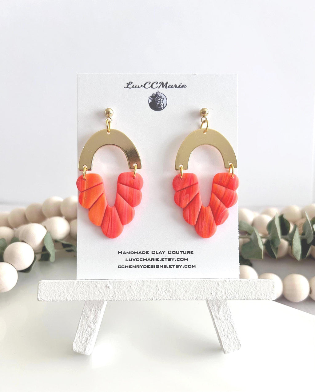 Neon Orange Clay Earrings, Vacation Dangles, Minimalist Jewelry