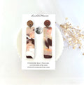 Brown Polymer Clay Earrings, Wood Stud Dangles, Handmade Fashion Jewelry Gift