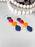 Multicolor Polymer Clay Geometric Earrings, Navy Orange Red, Handmade Fashion Jewelry Gift