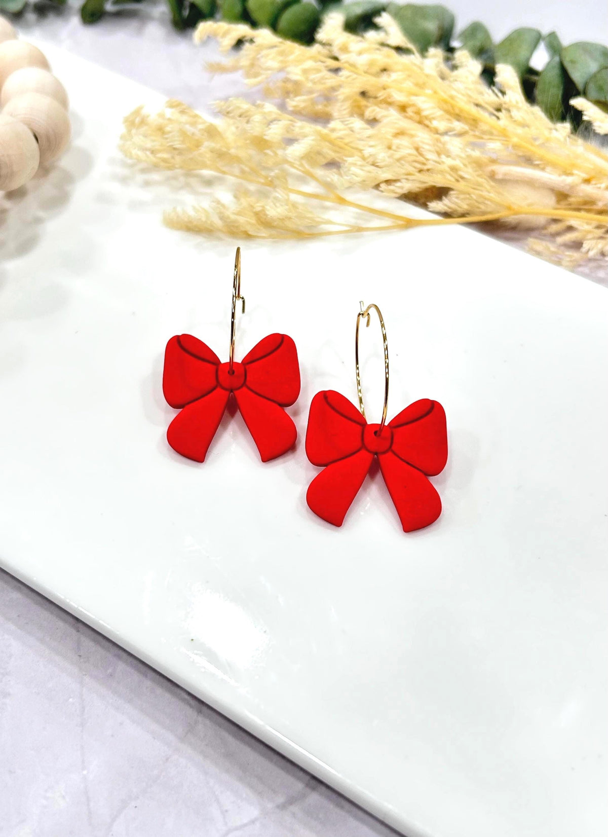 Bow Earrings, Handmade Clay Jewelry Gift