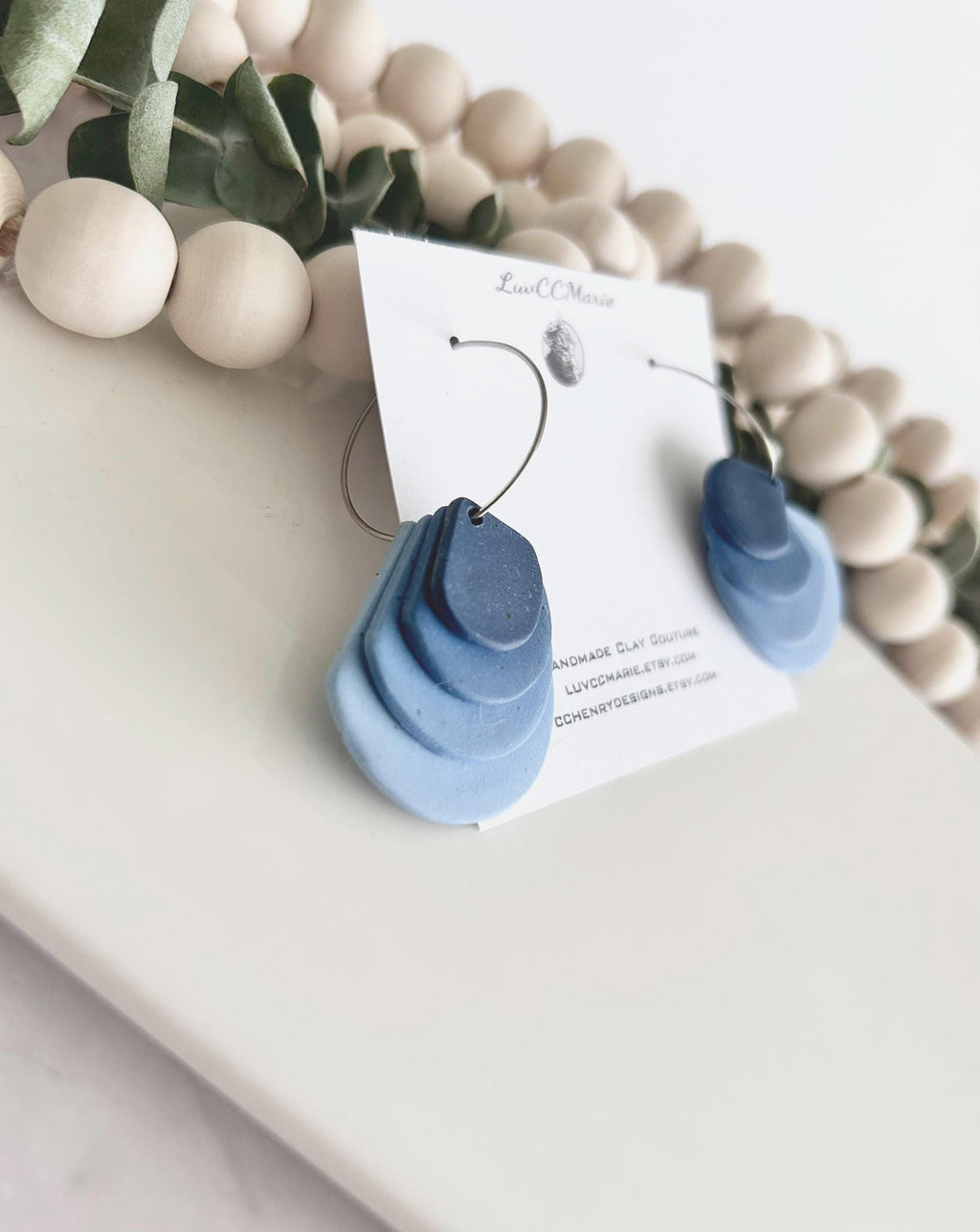 Butter Yellow or Light Blue Hoop Earrings, Geometric Boho Dangle Hoops, Lightweight Handmade Jewelry