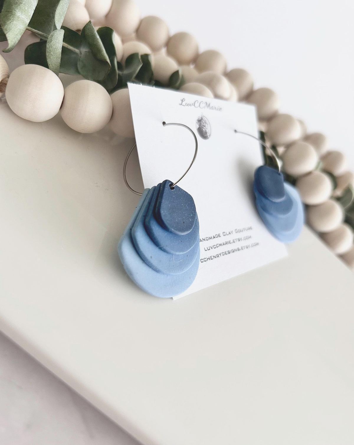Butter Yellow or Light Blue Hoop Earrings, Geometric Boho Dangle Hoops, Lightweight Handmade Jewelry