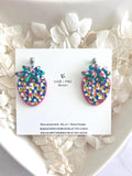 Strawberry Earrings, Clay Dangles, Red White Blue
