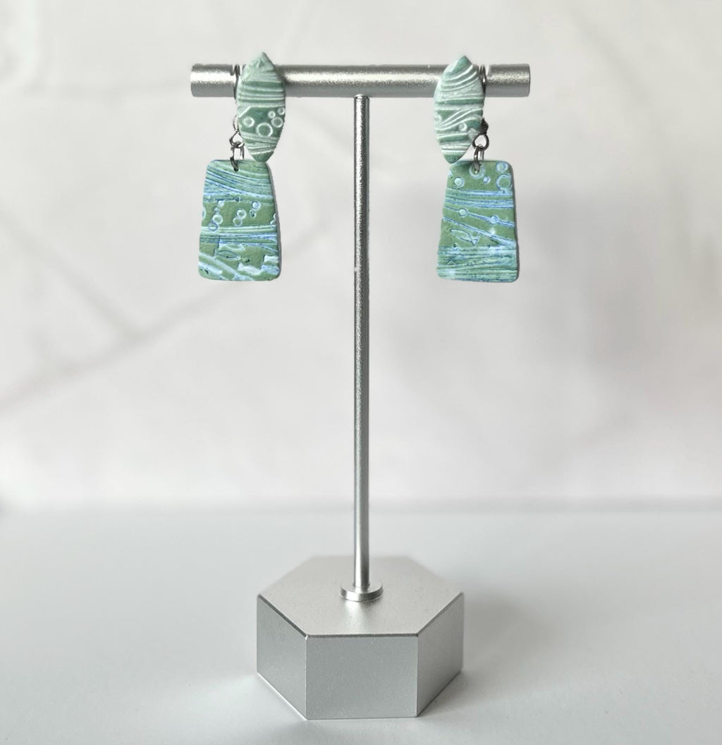 Handmade Clay Dangle Earrings Set: Santorini Tile, Surfboard, Sealife