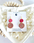 Fuchsia Pink & Gold Dangle Earrings, Mandala Dangles, Handmade Clay Boho Jewelry