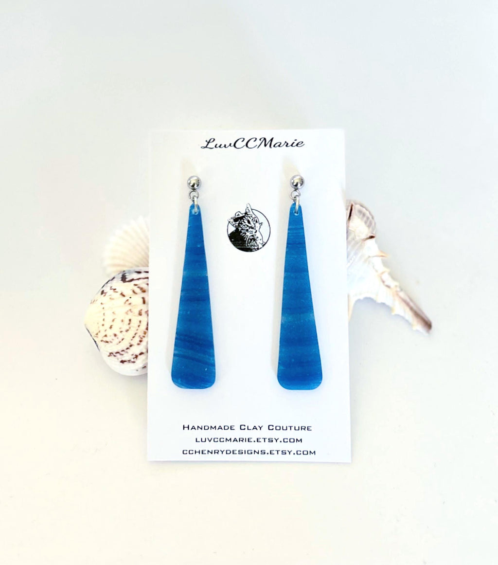 Royal Blue Dangle Earrings, Long Drop Ombre Dangles