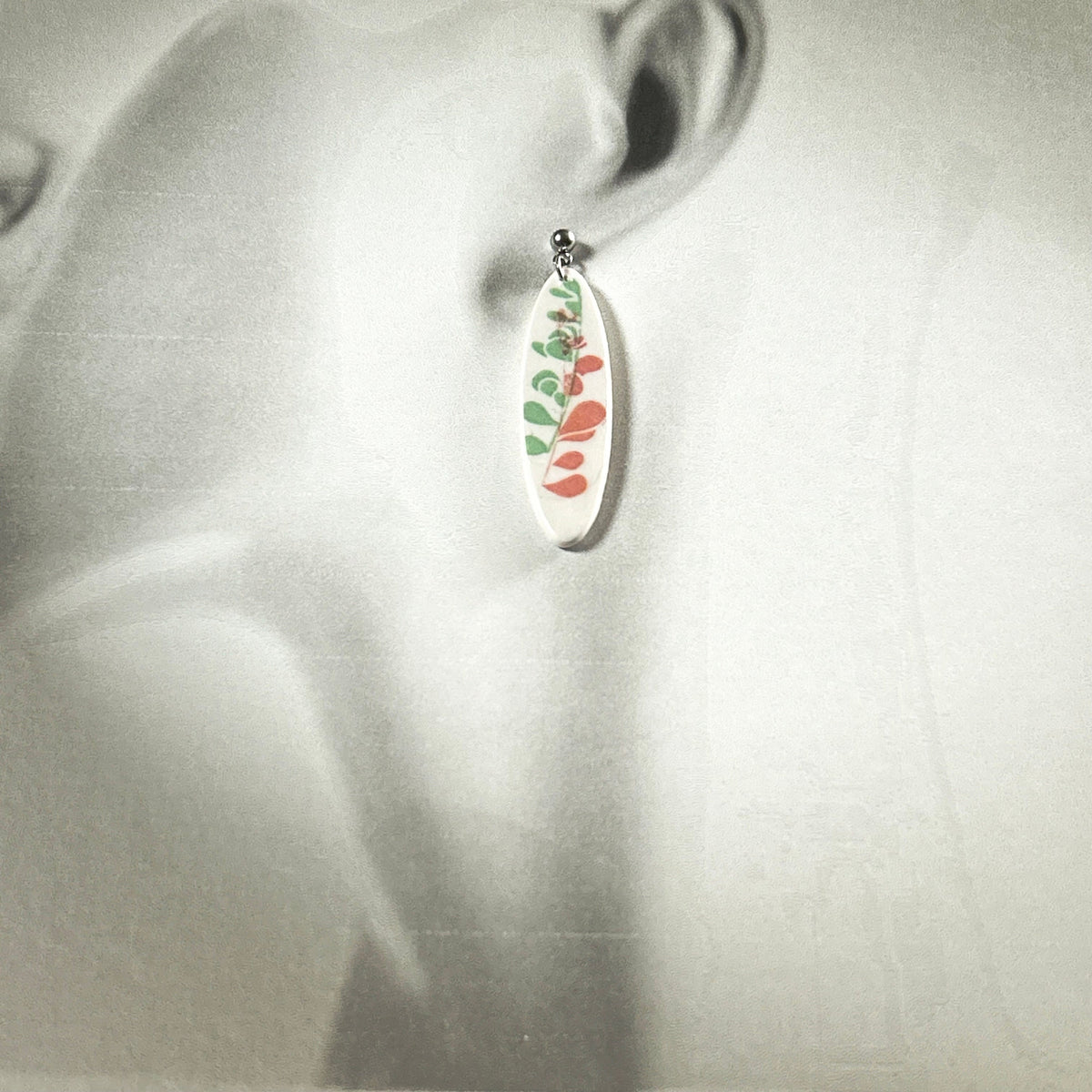 Handmade Succulent Dangle Earrings: Retro Surfboard Clay, Steel Studs