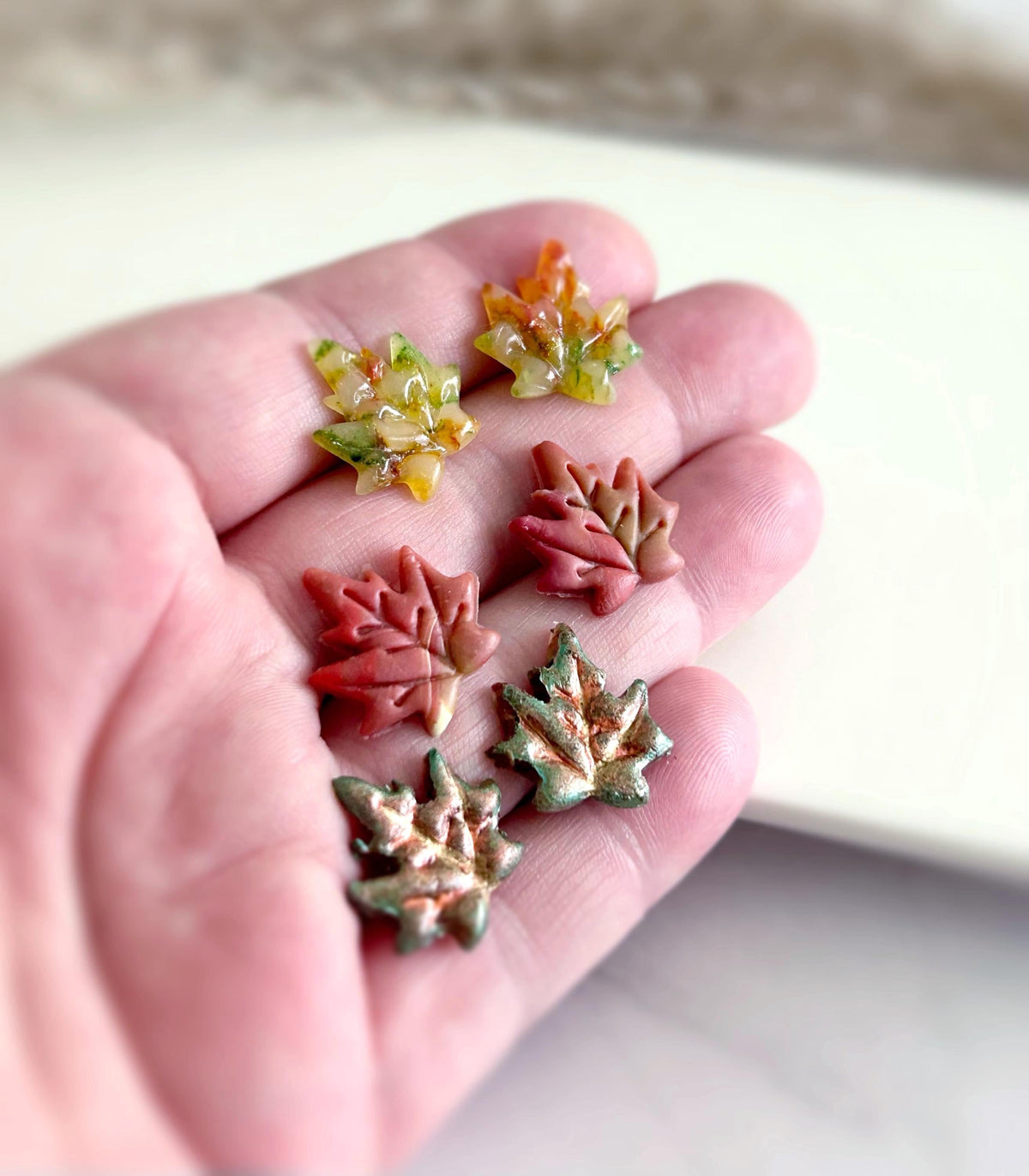 Fall Maple Leaf Stud Earrings, Multicolor Autumn Clay Studs, Handmade Boho Gift