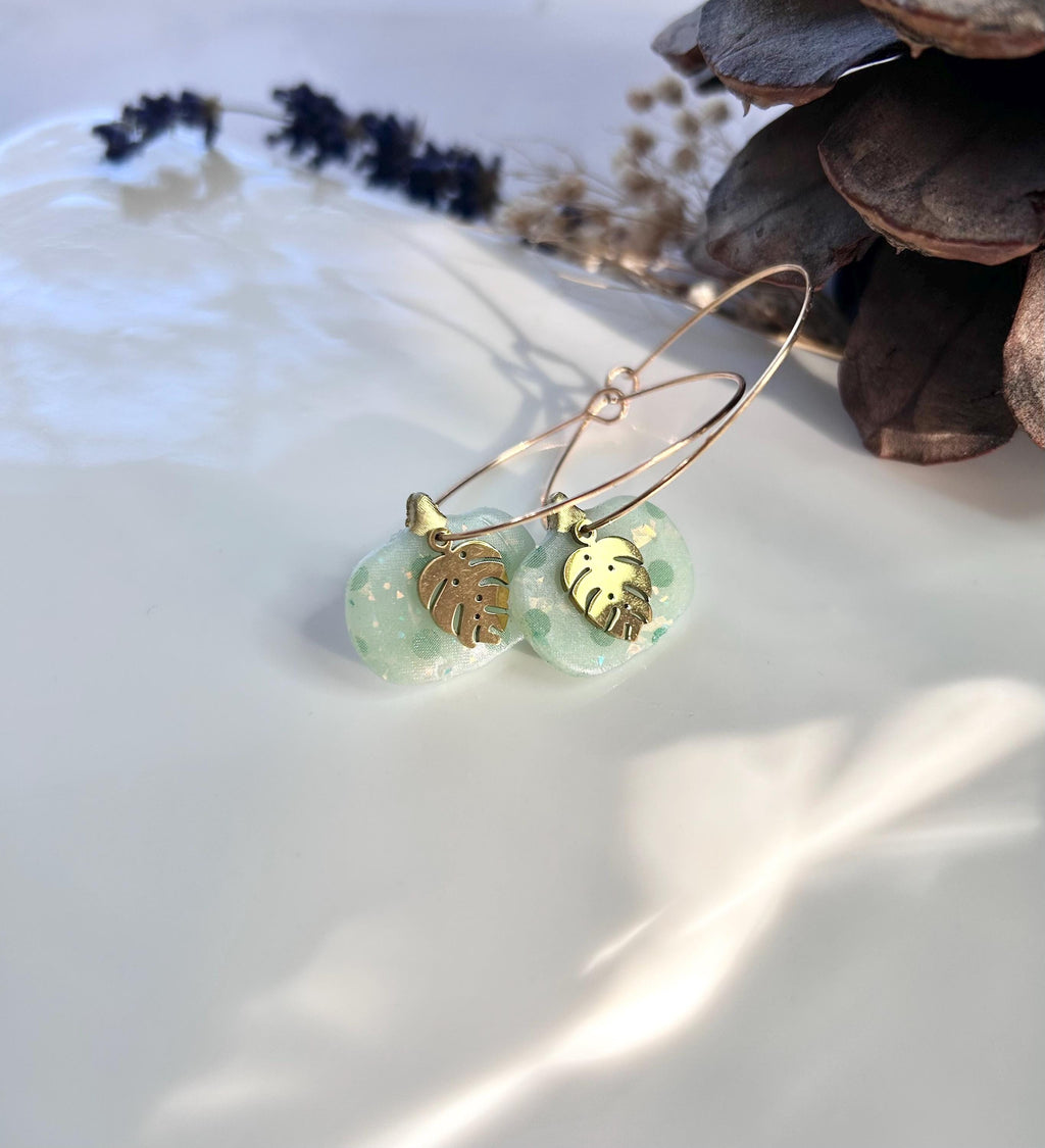 Pastel Pumpkin Earrings, Mint Green Clay Hoops, Handmade Lightweight Fall Jewelry
