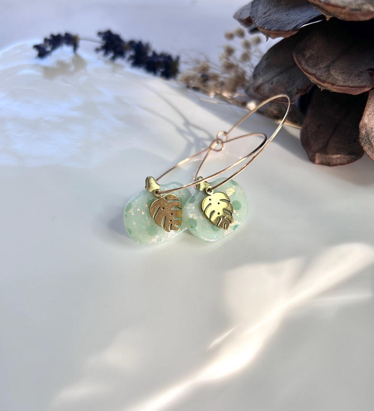 Pastel Pumpkin Earrings, Mint Green Clay Hoops, Handmade Lightweight Fall Jewelry
