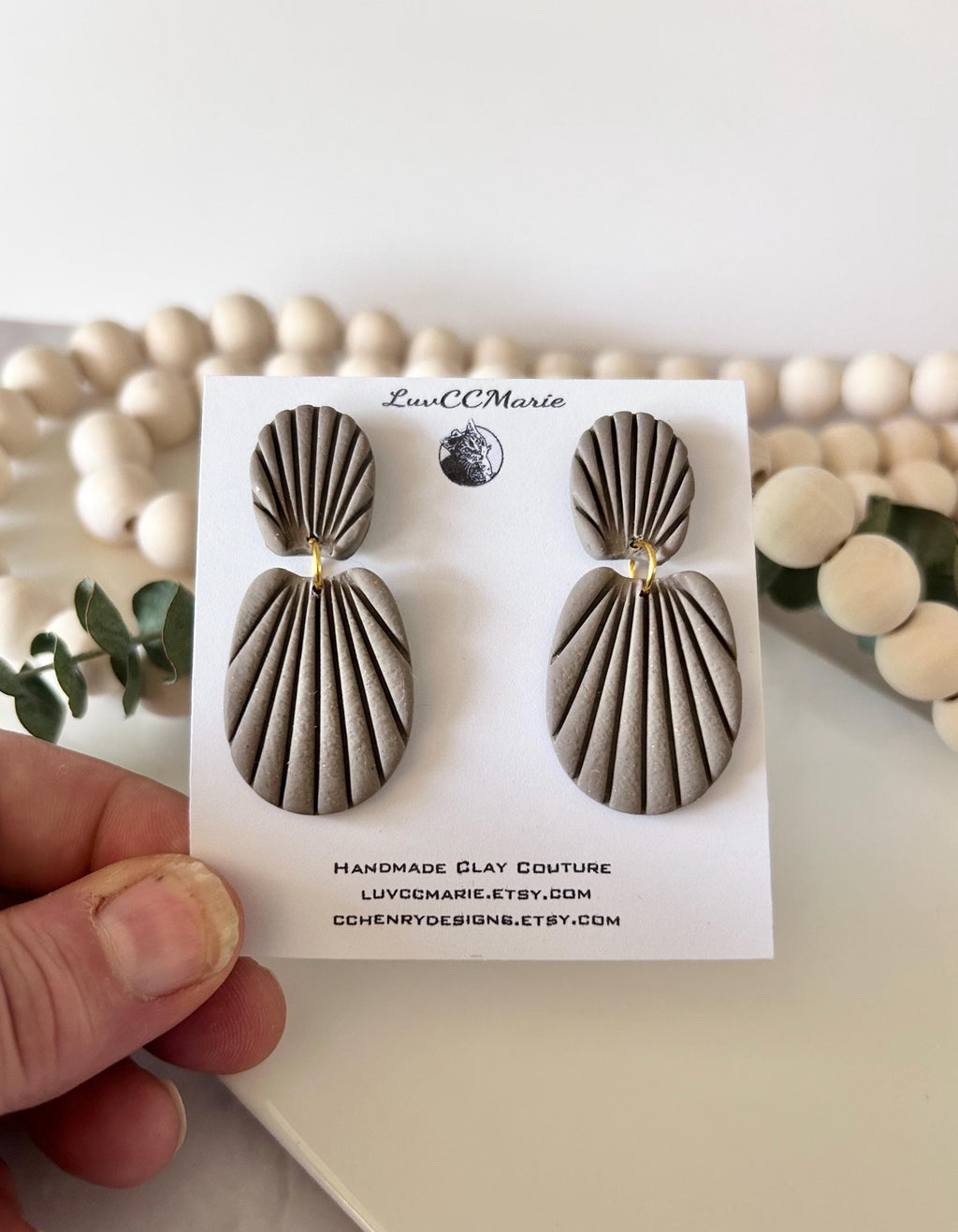 Khaki Neutral Seashell Earrings, Stud Drop Dangles, Coastal Beach Vacation Clay Jewelry, Hypoallergenic Lightweight