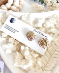 Gold Flower Stud Earrings, Abstract Clay Studs, Handmade Jewelry