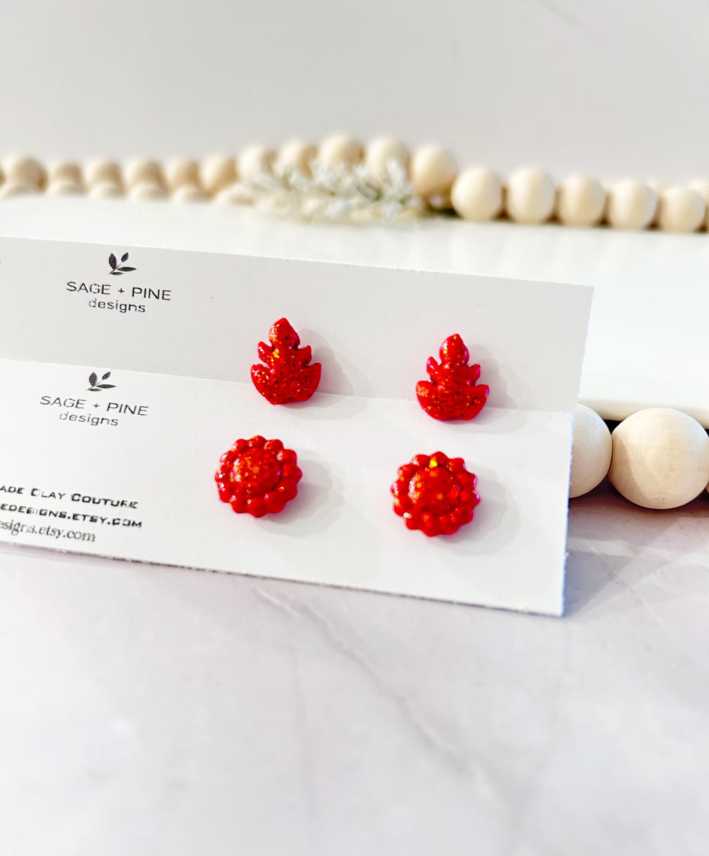 Year of Fire Studs, Sparkly Flame Red Clay Post Earrings