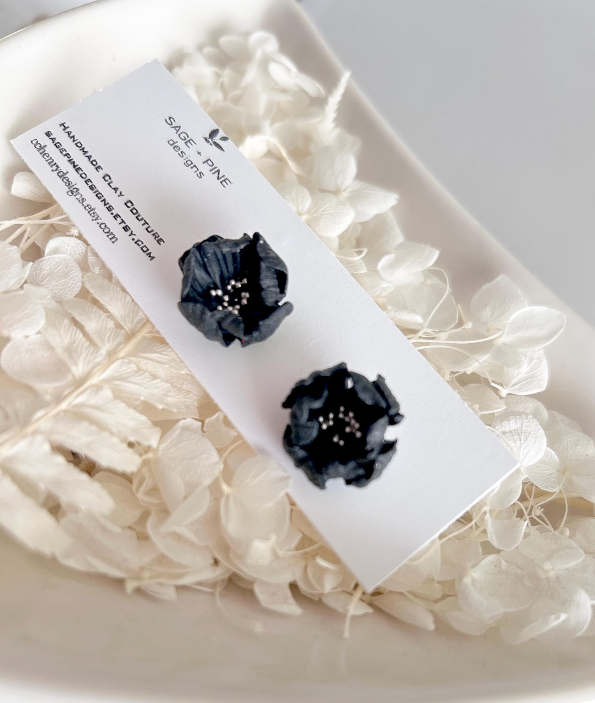 Black Flower Stud Earrings, Big Floral Post Studs, Unique Garden Jewelry Gift
