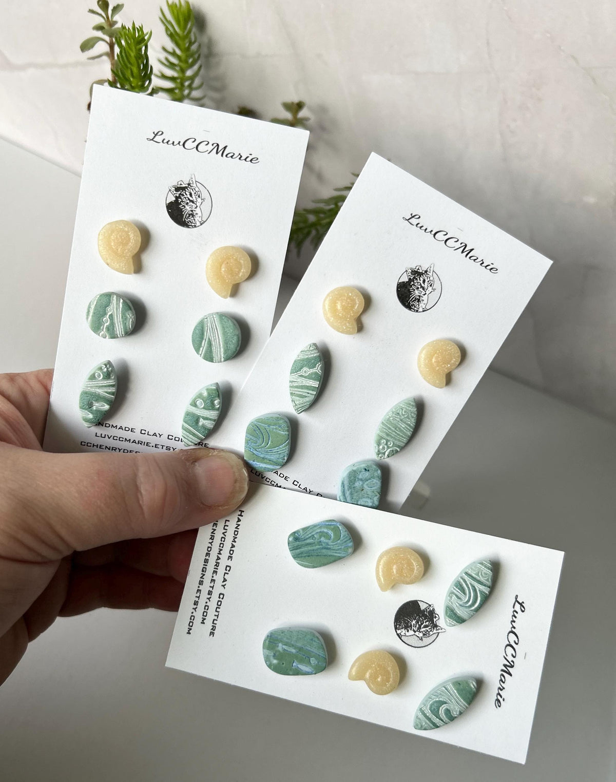 Surfboard Stud Earrings, Beach Clay Studs Set, Seashell Handmade Fashion Boho Jewelry