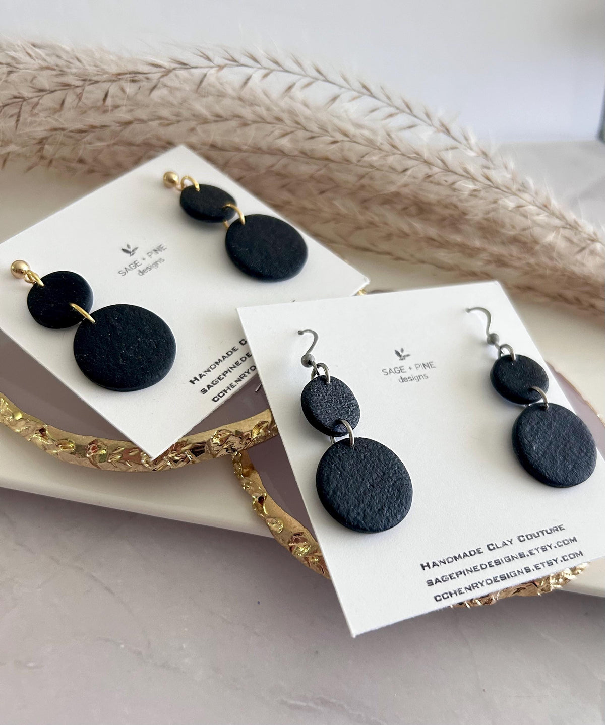 Matte Black Dangle Earrings, Clay Drops, Handmade Fashion Minimalist Jewelry