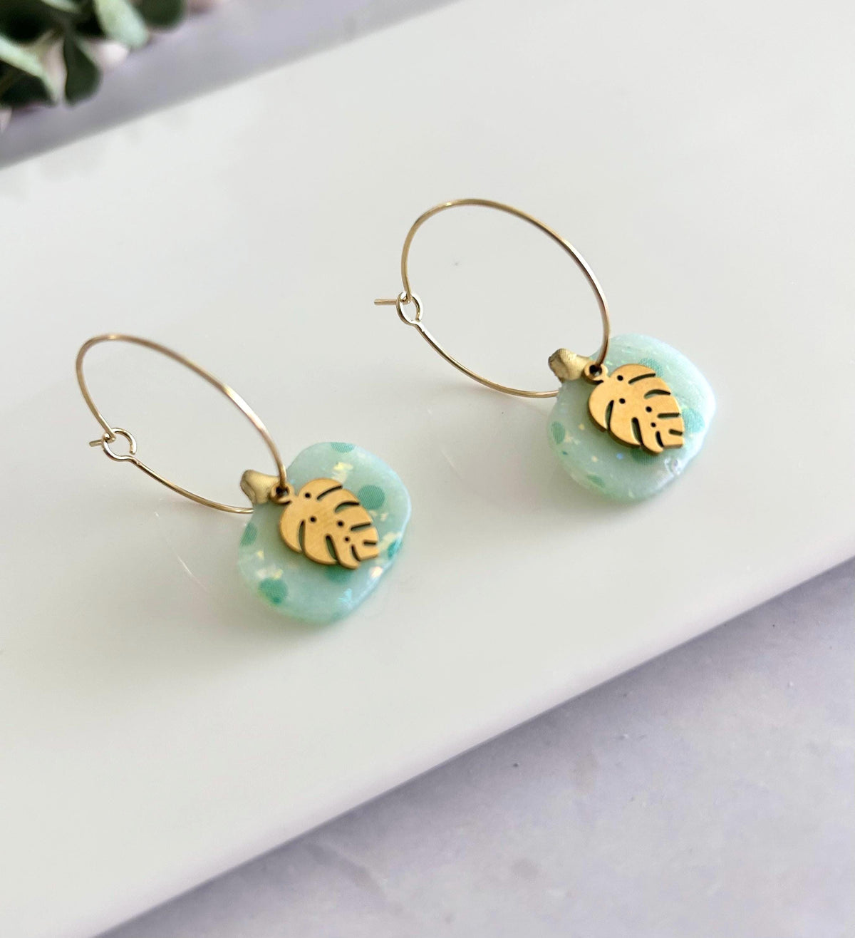 Pastel Pumpkin Earrings, Mint Green Clay Hoops, Handmade Lightweight Fall Jewelry