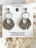 Handmade Khaki Clay Earrings: Boho Floral Embossed Dangles