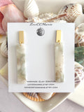 Handmade Clay Dangle Earrings, Sage Green, Gold and White Marbled Dangles, Lightweight Jewelry