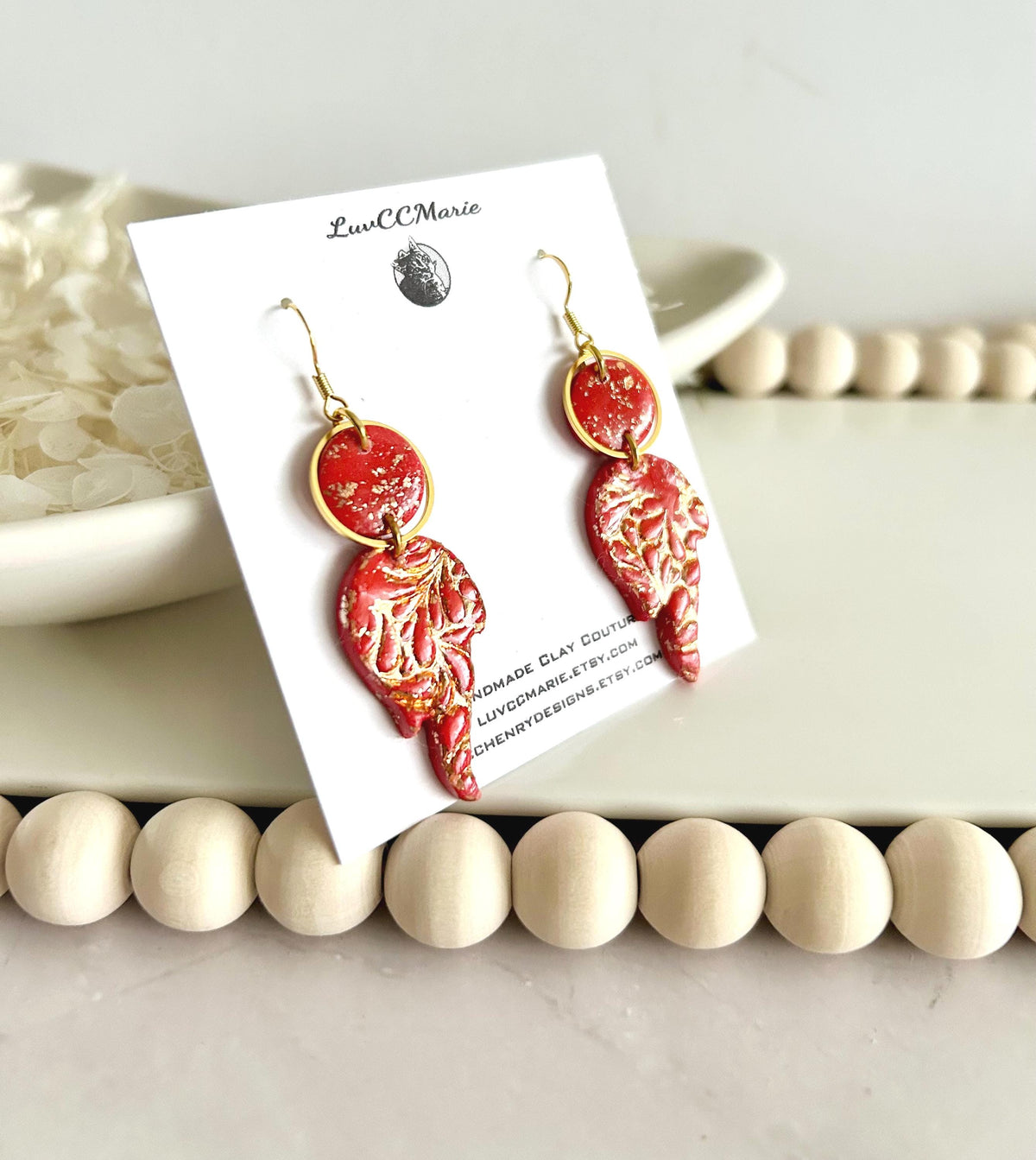 Fire Year Earrings, Red and Gold Flames, Lightweight Clay Drop Dangles