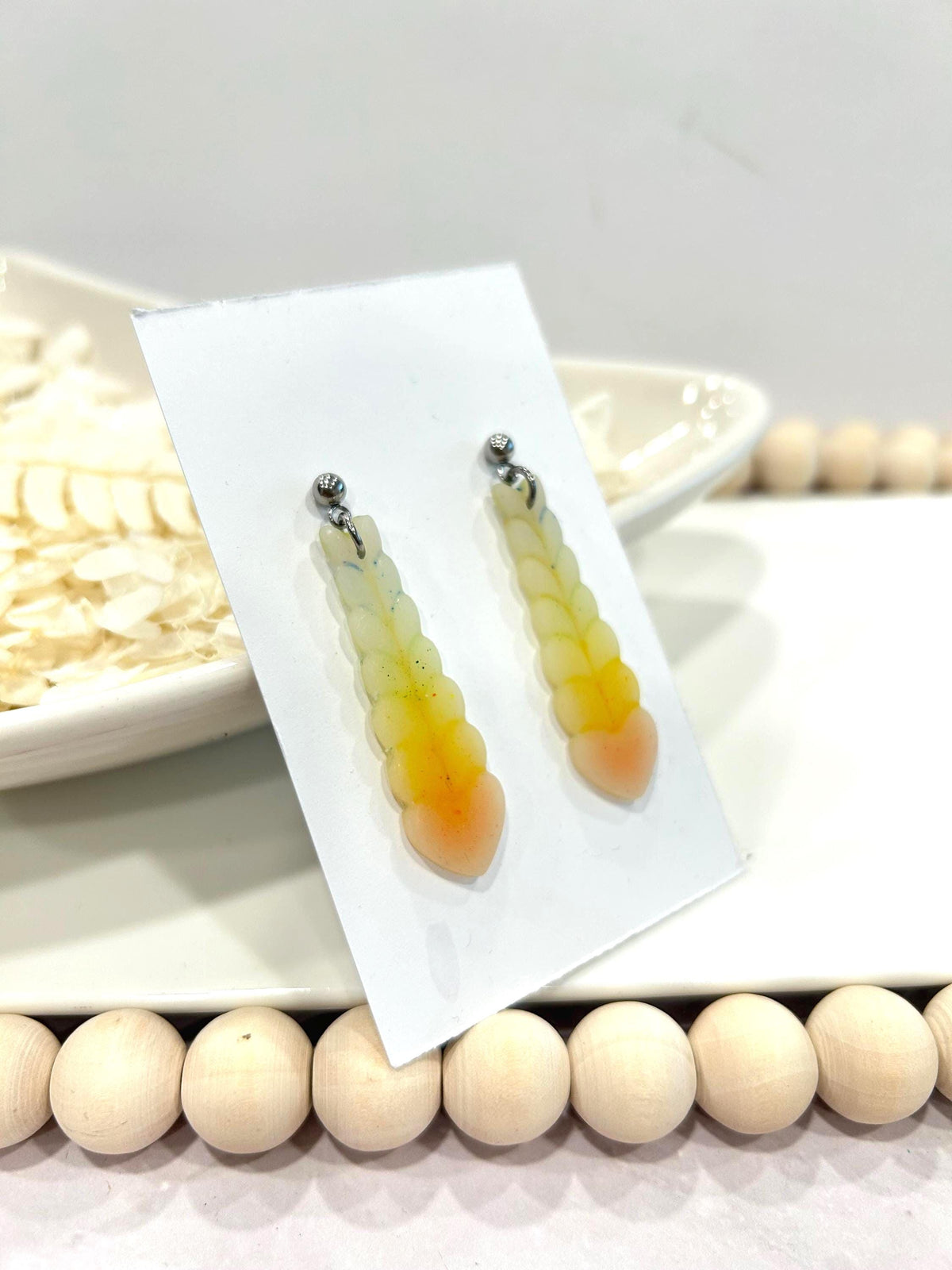 Neon Rainbow Pride Earrings, 80s Long Heart Dangles, Handmade Clay Jewelry Gift