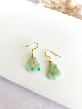 Mint Green Polka Dot Pear Clay Earrings, Pastel Opal Dangles, Handmade Fashion Boho Jewelry