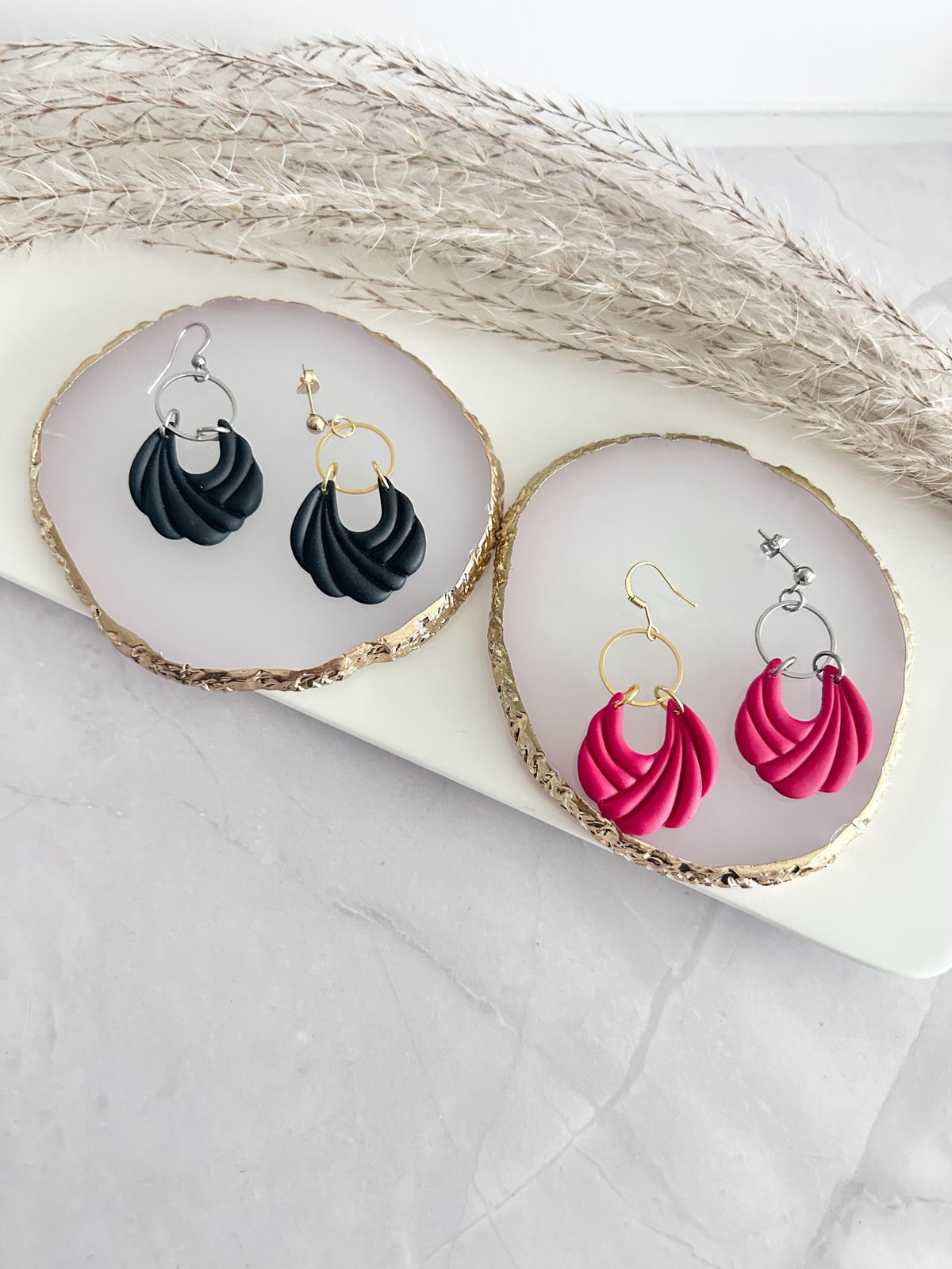 Vibrant Red Clay Dangle Hoop Earrings, Modern Dangles, Lightweight Handmade Polymer Jewelry