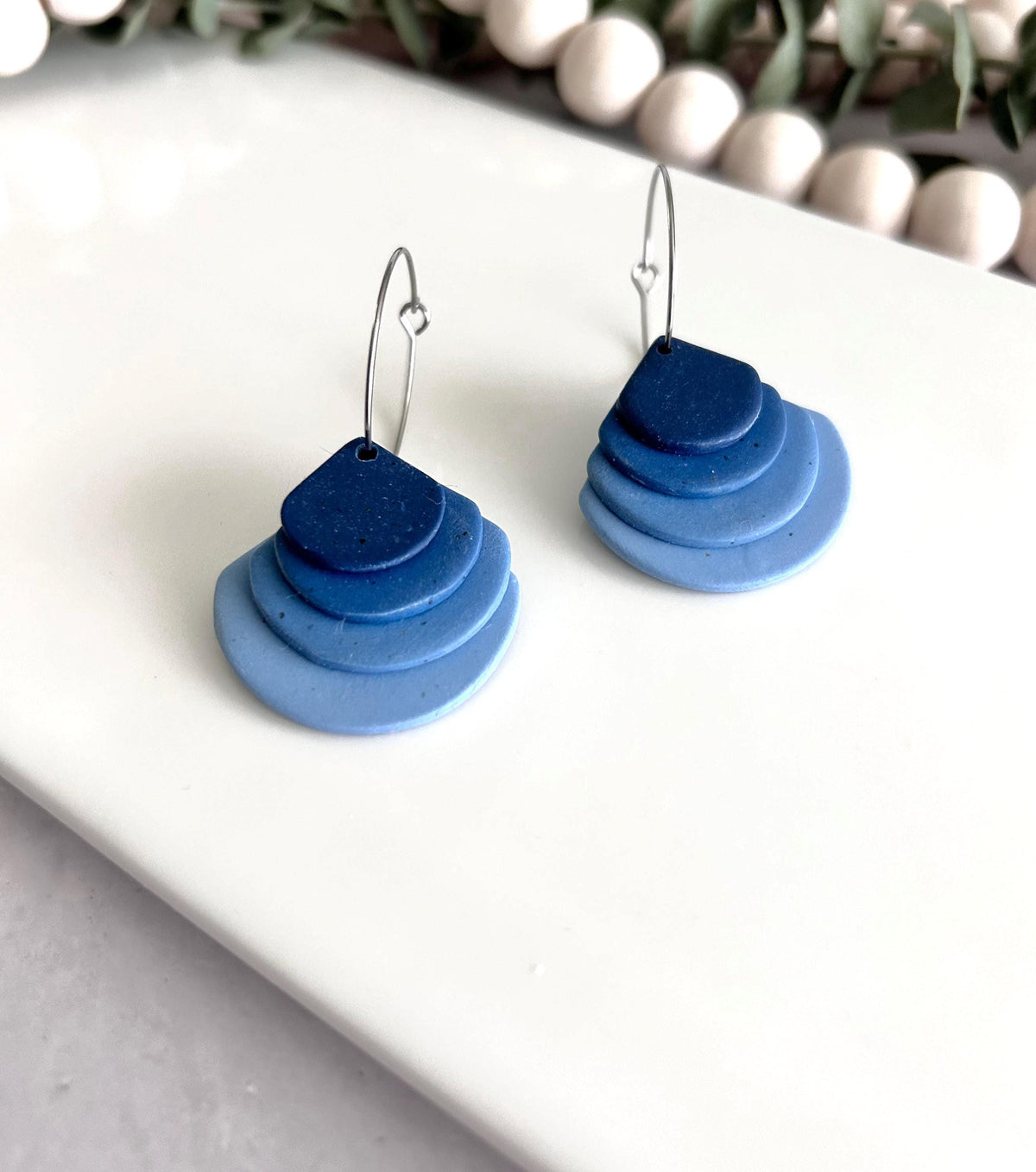 Butter Yellow or Light Blue Hoop Earrings, Geometric Boho Dangle Hoops, Lightweight Handmade Jewelry
