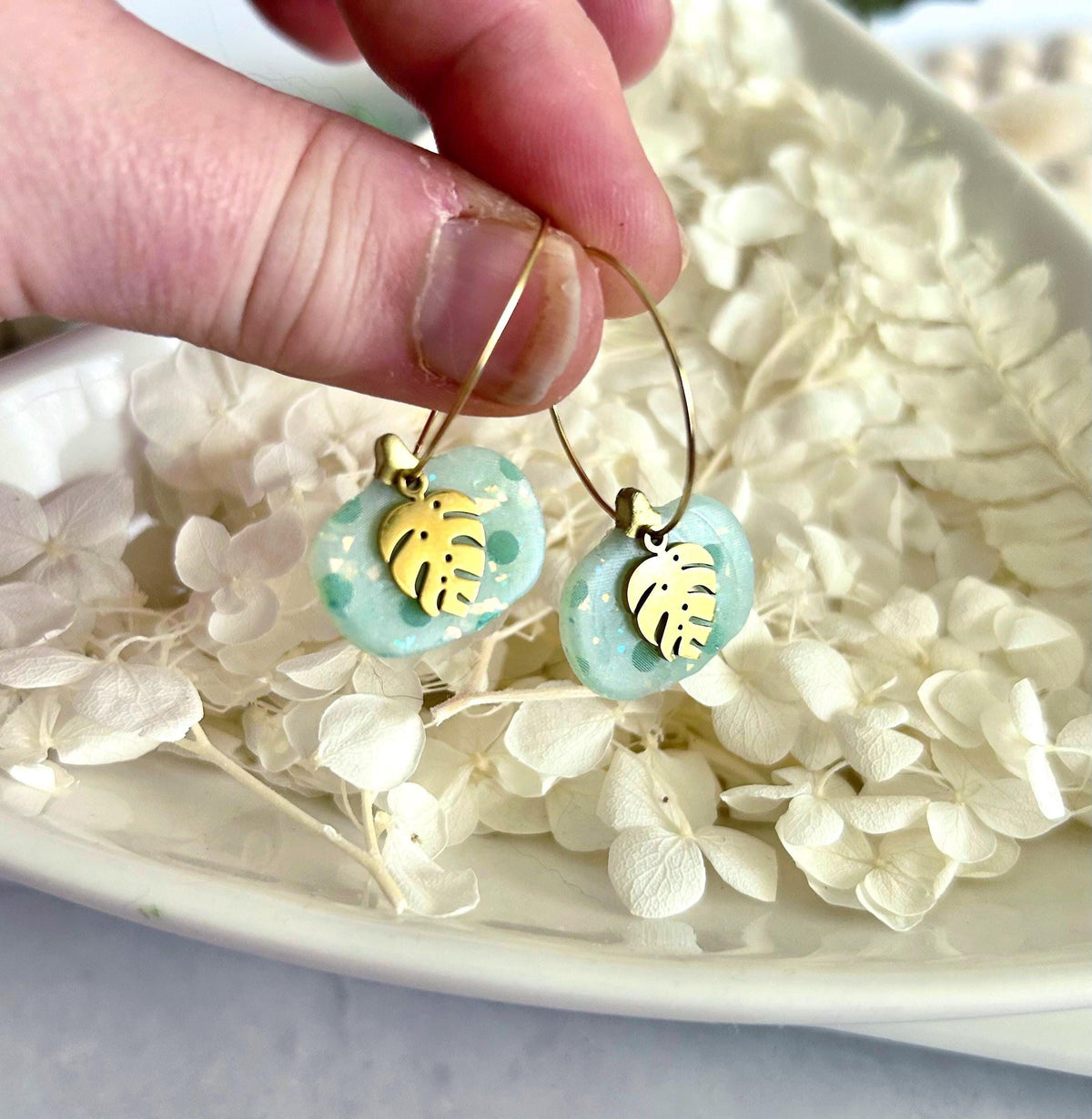 Pastel Pumpkin Earrings, Mint Green Clay Hoops, Handmade Lightweight Fall Jewelry