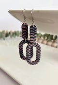 Pink Black Modern Gingham Dangle Earrings, Geometric Checkered Dangles, Handmade Clay Plaid Jewelry
