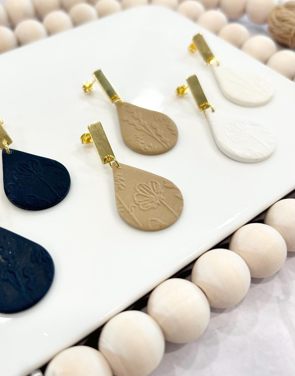 Wildflower Earrings, Floral Clay Dangles, Teardrop Drops, Handmade Jewelry Gift for Mom