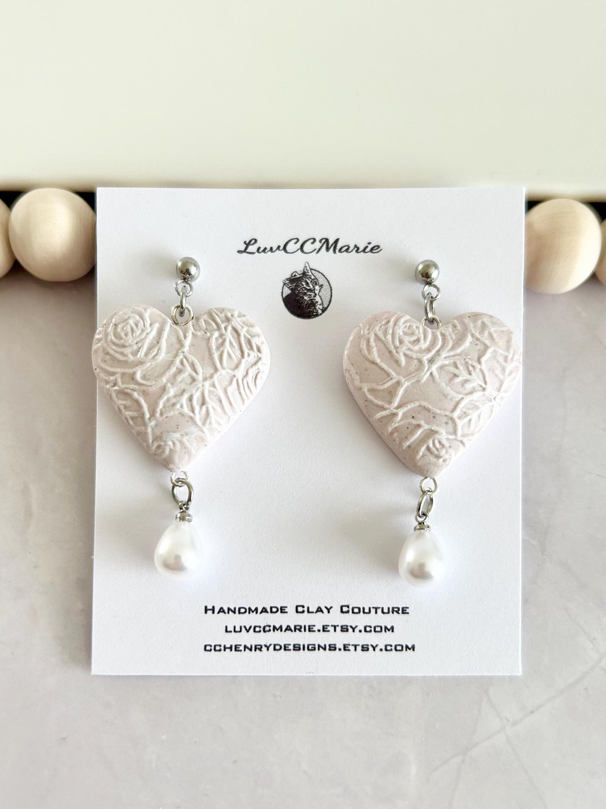 Blush Pink Wedding Earrings, White Pearl Bridal Dangles, Handmade Jewelry Gift For Bride