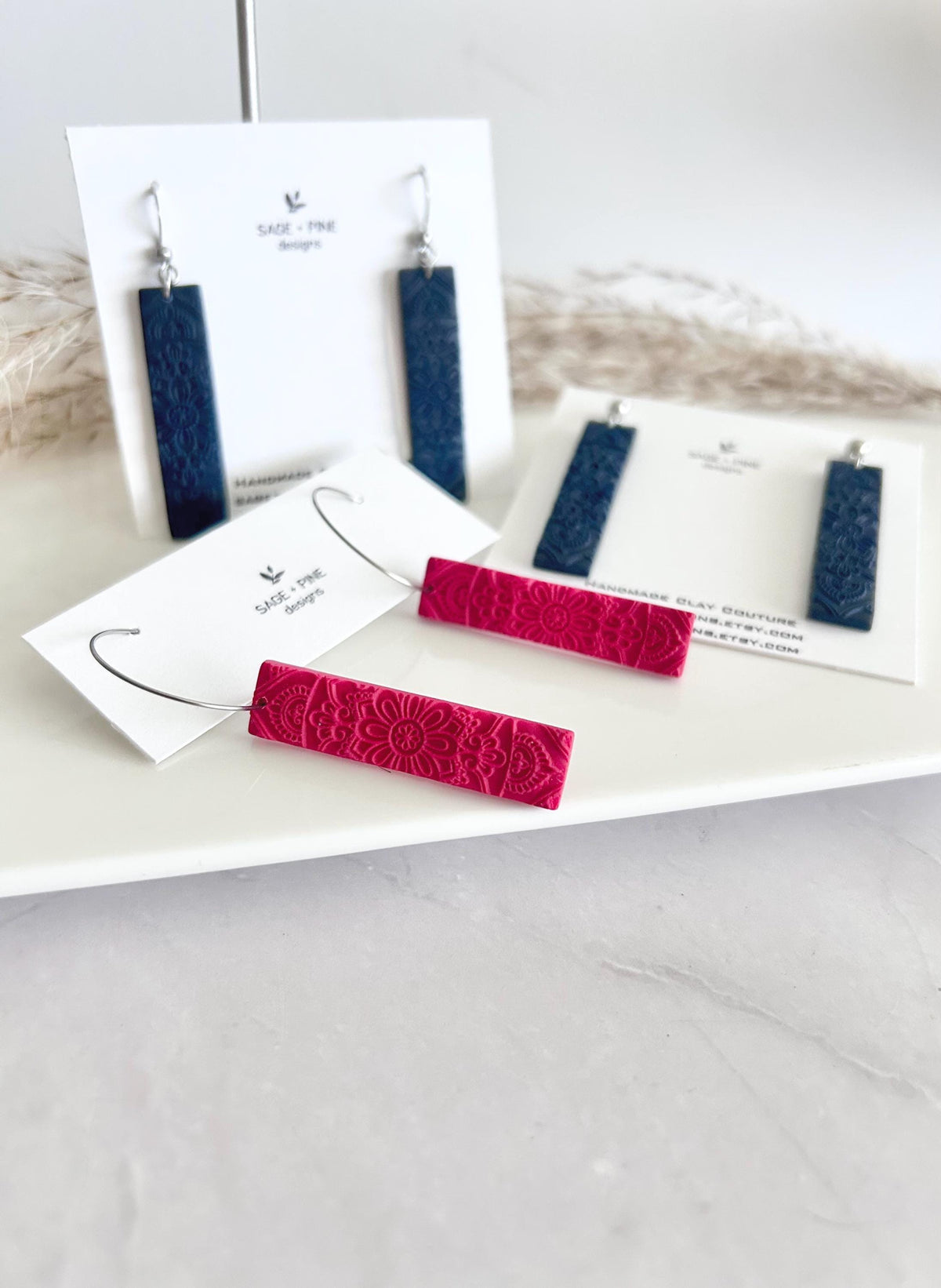 Matte Red Clay Earrings, Matte Black Hoop Dangles, Navy Blue Minimal Hoops, Mandala Jewelry