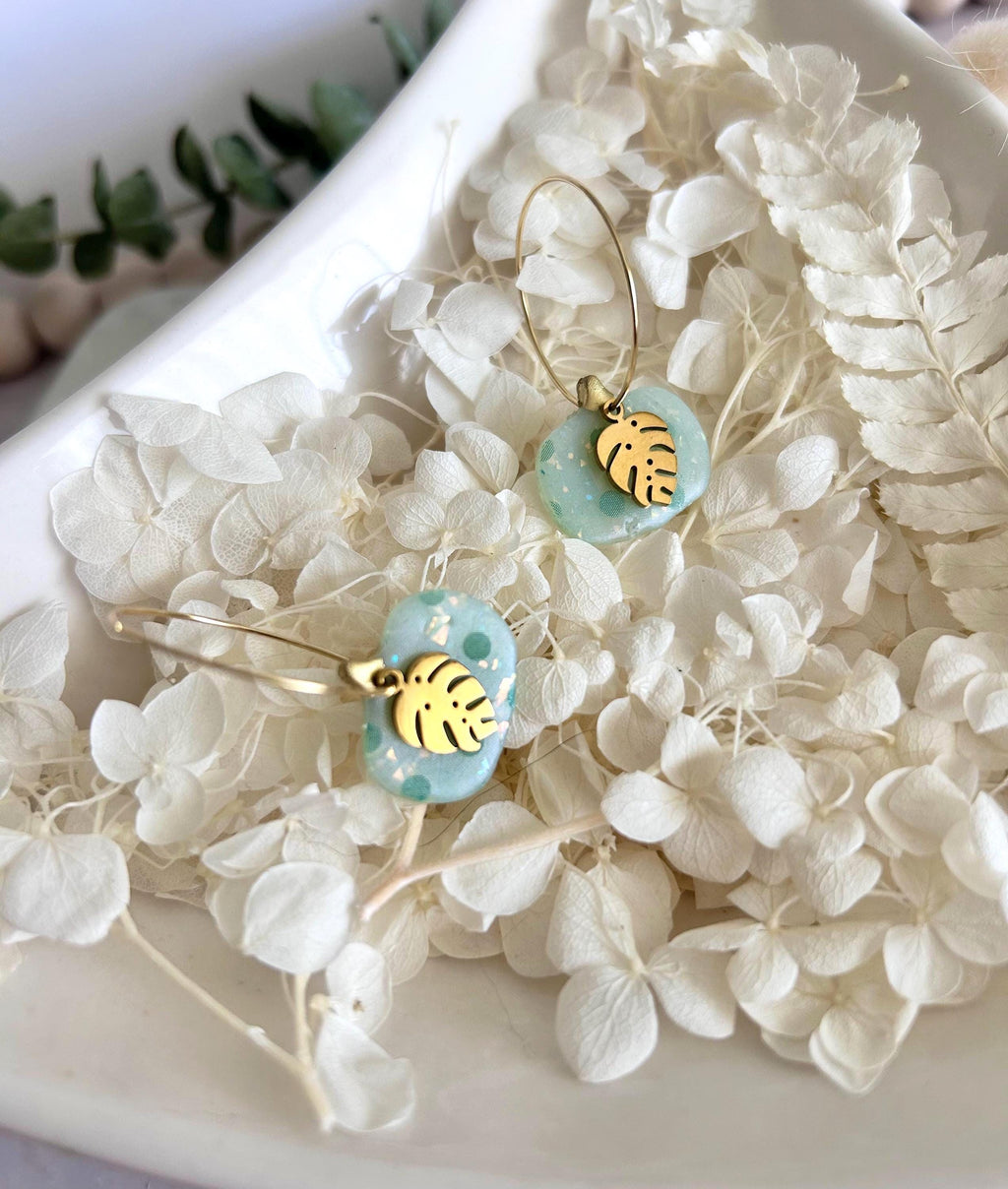 Pastel Pumpkin Earrings, Mint Green Clay Hoops, Handmade Lightweight Fall Jewelry
