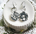 Charcoal Lace Hexagon Hoop Dangle Earrings, Boho Bridal Handmade Jewelry