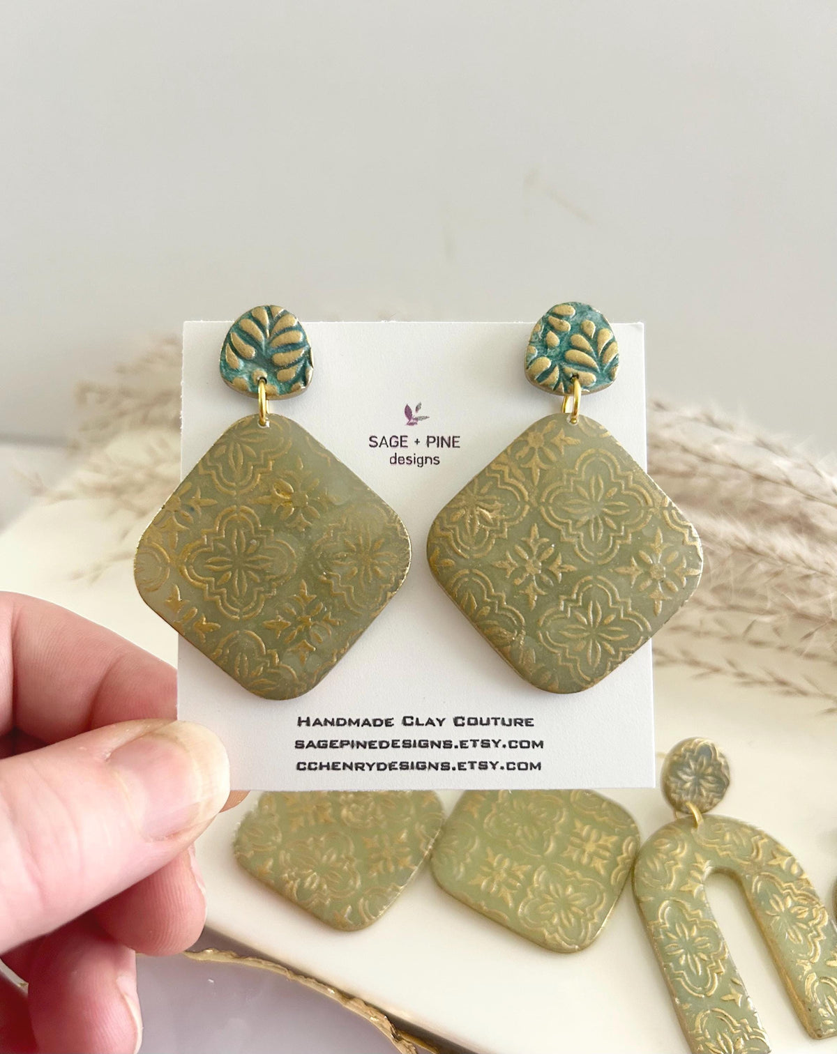 Gold & Sage Drop Studs, Santorini Earrings, Statement Arches, Holiday Jewelry