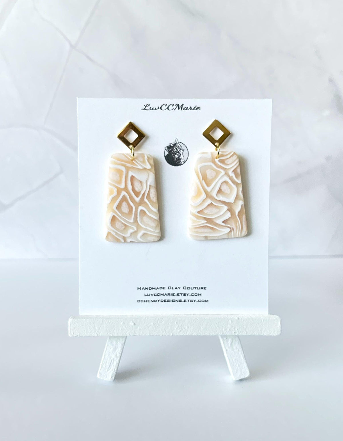Cream Earrings, Tortoiseshell Dangles, Neutral Handmade Boho Jewelry