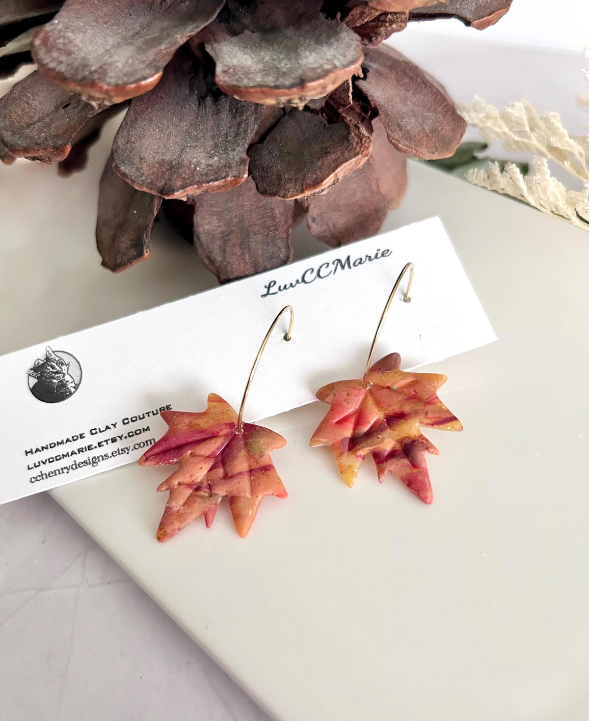 Maple Leaf Dangle Earrings, Clay Stud Dangles, Handmade Multicolor Fall Jewelry