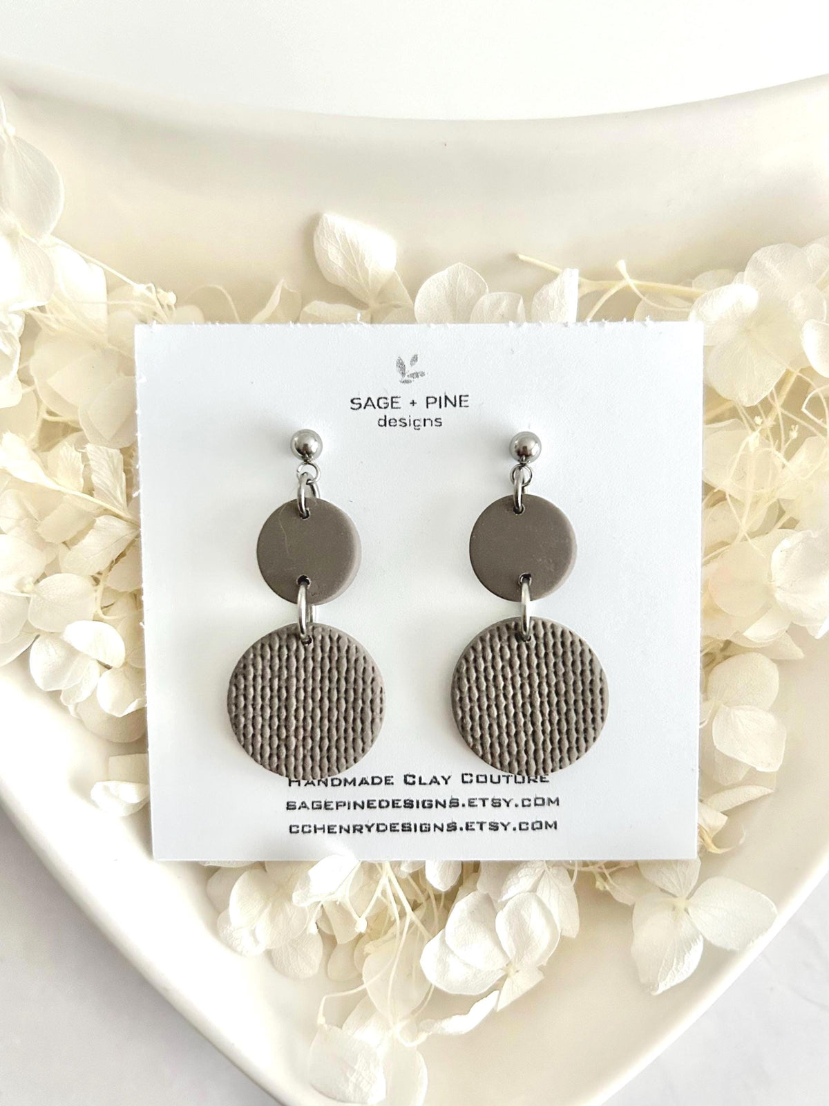 Khaki Clay Dangle Earrings, Neutral Casual Drop Dangles, Handmade Jewelry
