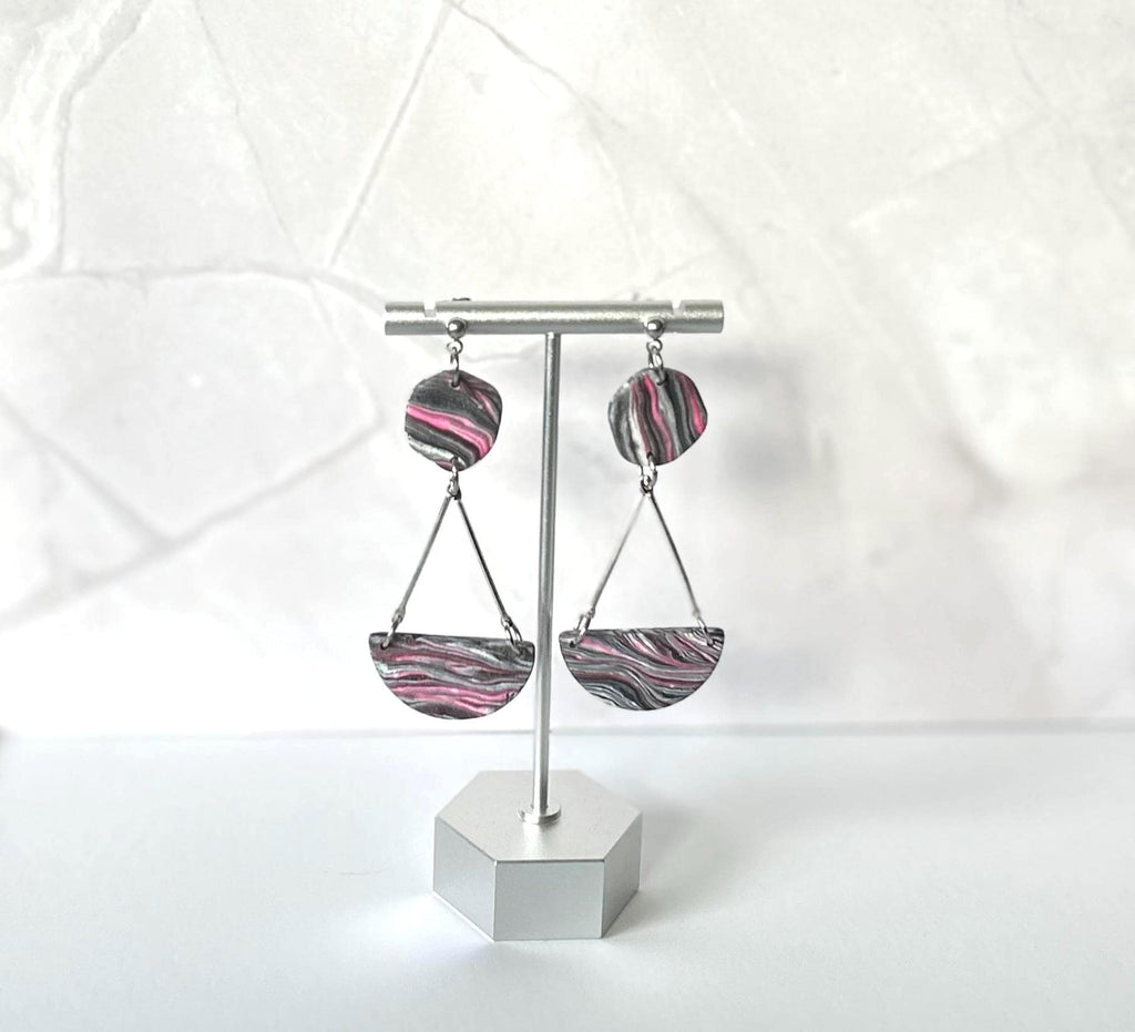 Hot Pink Black and White Zebra Stripe Chandelier Earrings, Clay Dangles, Handmade Jewelry Gift