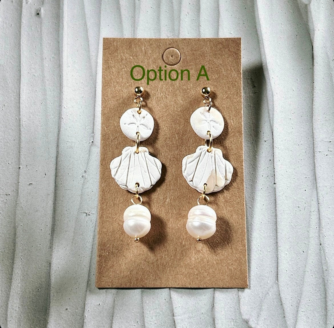 Sea Shell Earrings Clay Dangles, Seashell, Sand Dollar & Pearl Handmade Fashion Boho Jewelry