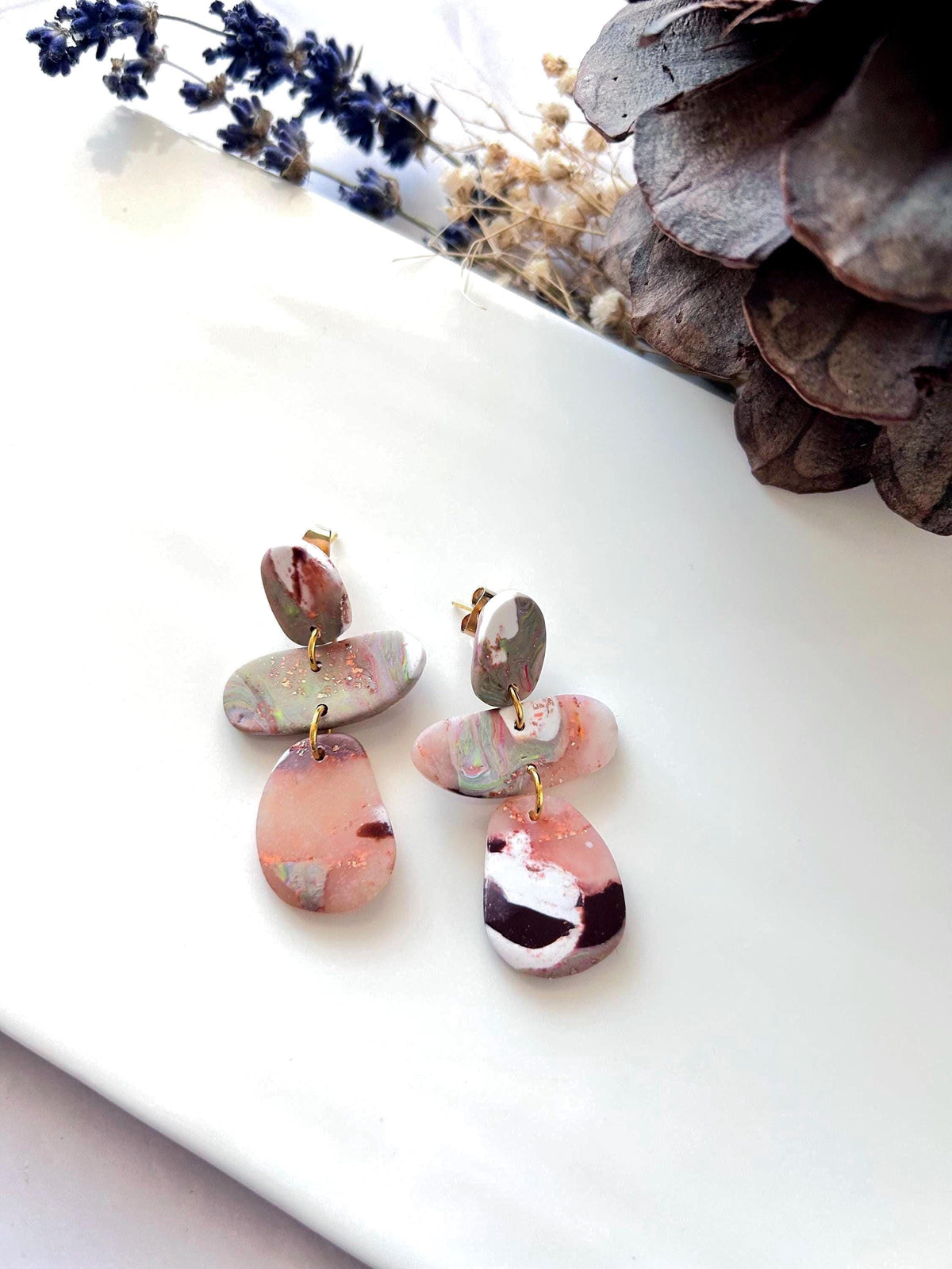 Fall Earrings, Abstract Statement Drop Dangles, Hypoallergenic Post Clay Jewelry