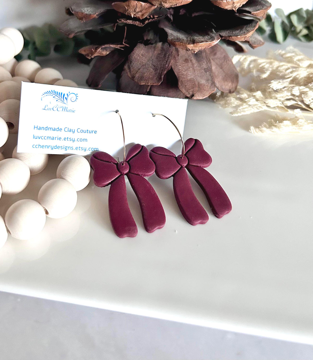 Bow Earrings, Hoop Charm Dangles, Lime Green, Burgundy Red, Creamy White, Matte Black