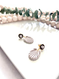 Seashell Earrings, White Clay Beach Wedding Stud Dangles, Boho Jewelry Gift for Bride