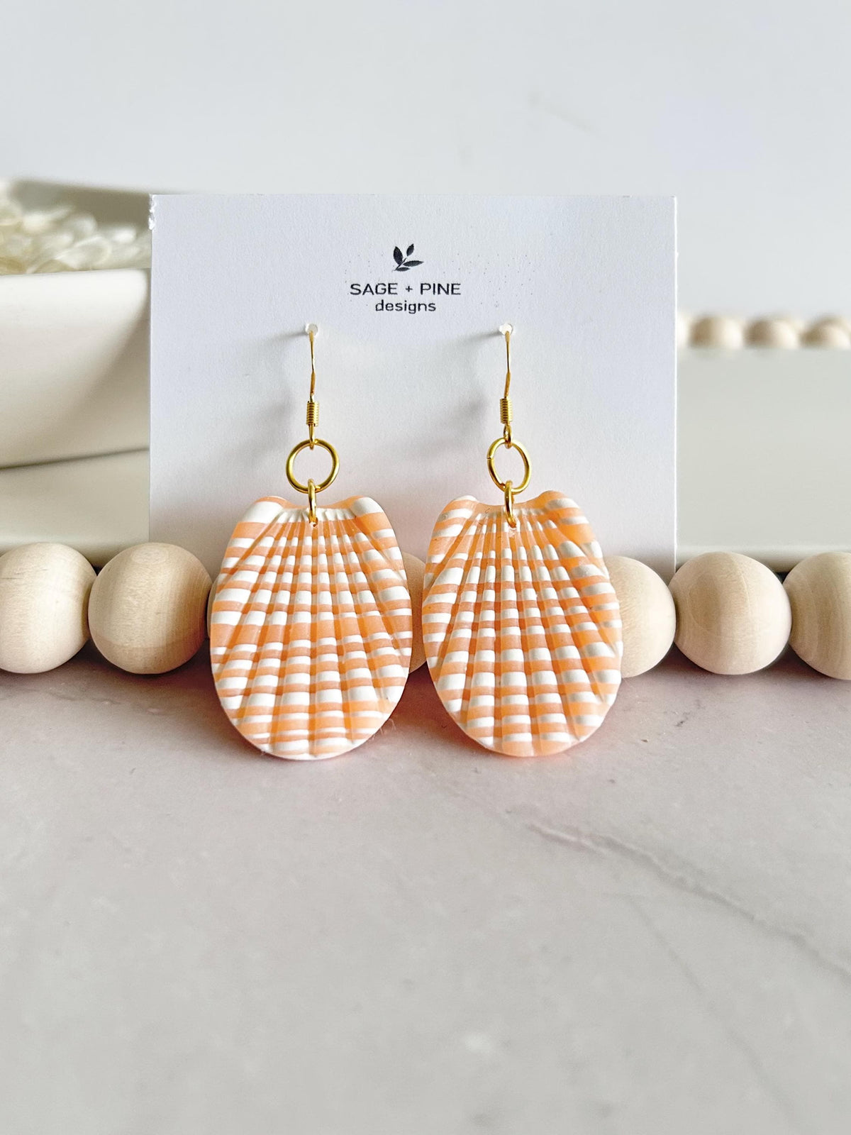 Mint Green Shell Earrings, Coral Peach and White Seashell Dangles, Coastal Vacation Dangles Beach Jewelry