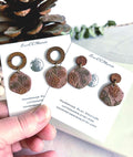 Pine Bough Clay and Wood Dangle Earrings, Fall Pinecone Walnut Stud Boho Jewelry
