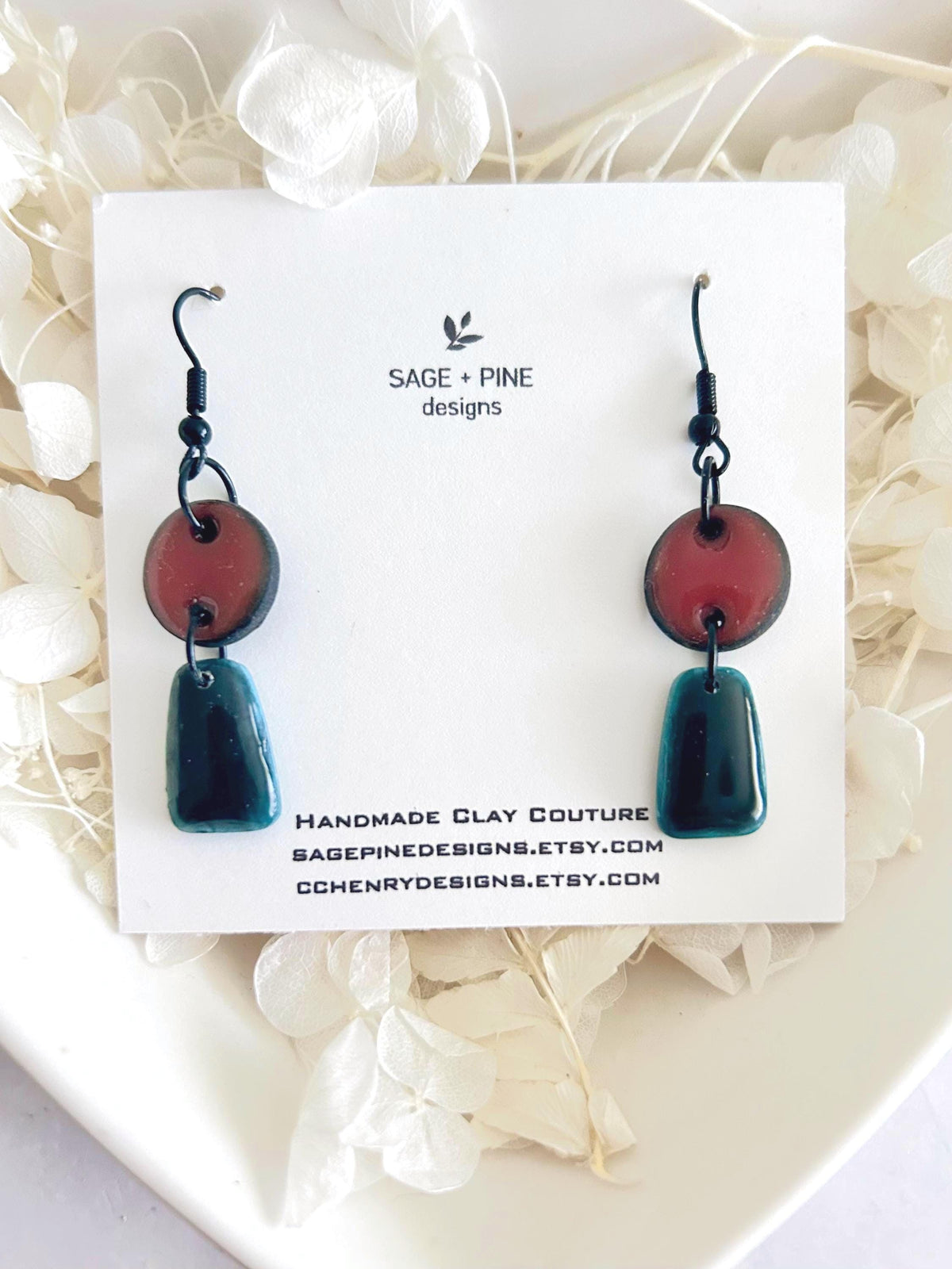 Olive Mustard Huggie Hoops, Bold Modern Earrings, Black Clay Dangles, Handmade Lightweight