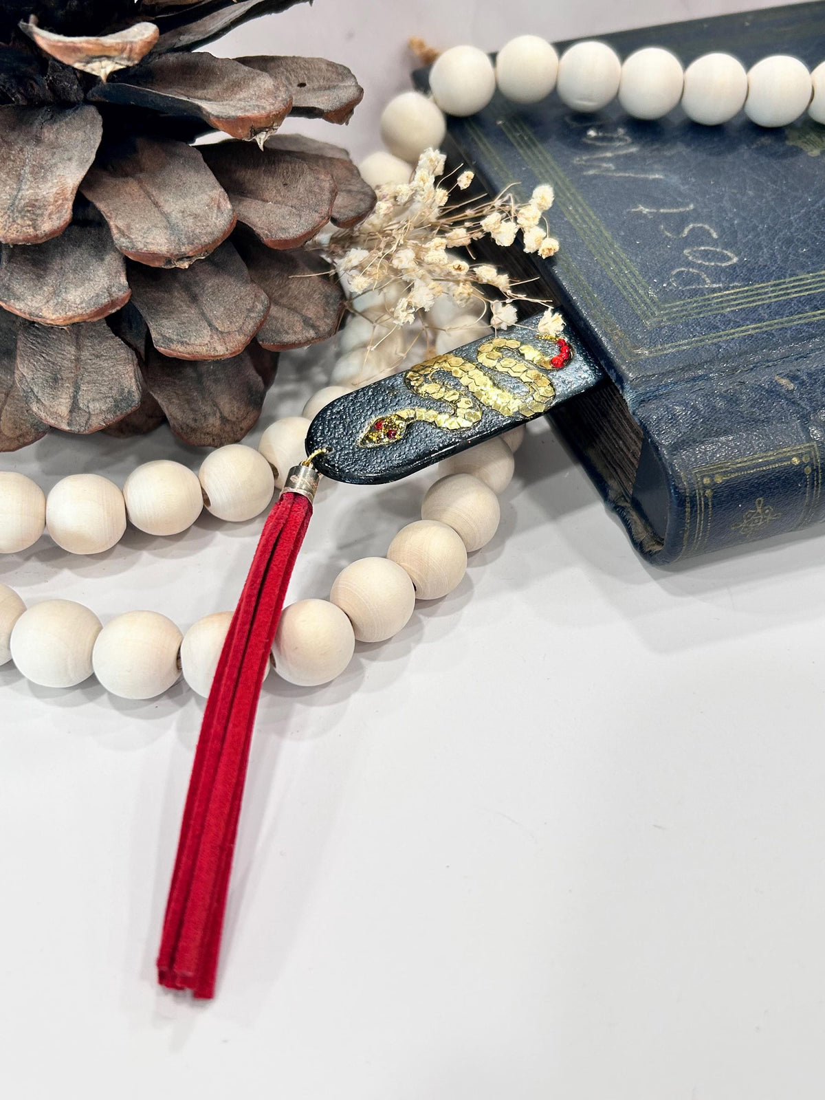 Black Serpent Clay Bookmark, Gold Snake Book Mark, Handmade Book Lover Gift