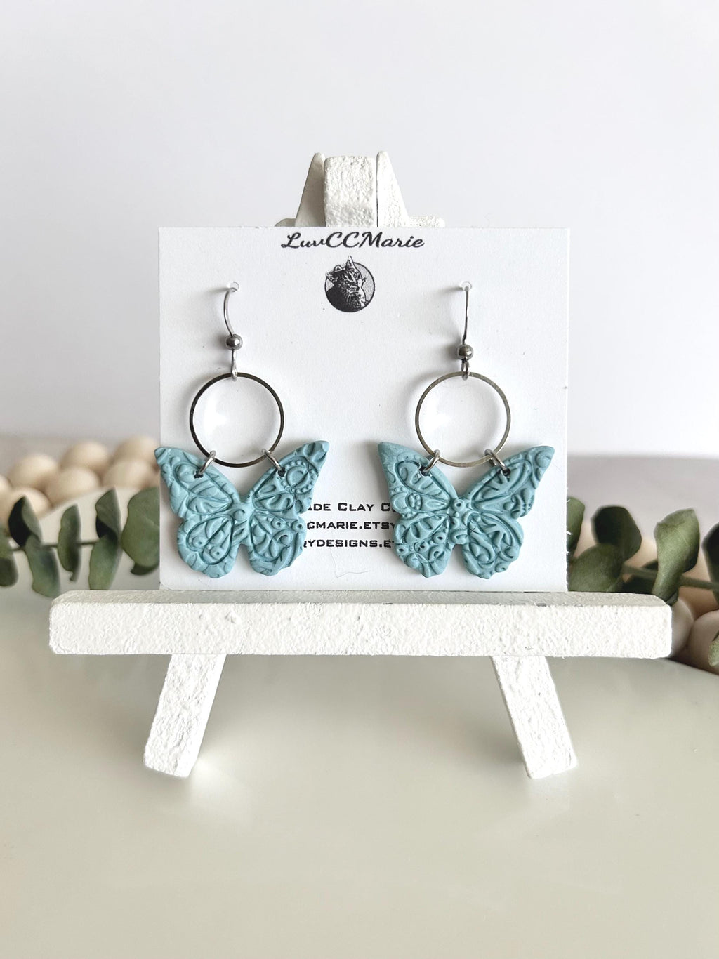 Monarch Earrings, Aqua Butterfly Hoop Dangles, Handmade Lightweight Jewelry Gift